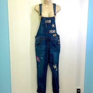 Forever 21 - Livin The Dream Patchwork Distressed Overalls Size 28